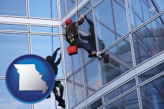 missouri map icon and a window washer, washing office building windows